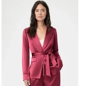 NWT PAIGE Mulberry Tie Waist Satin Havenn Blazer Small